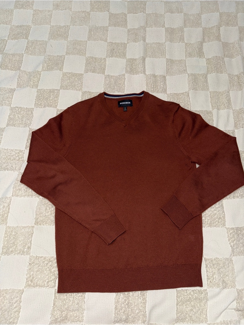 Bonobos 100% Extra Fine Merino Wool Men's‎ V-Neck Sweater in Rust Brown Slim M